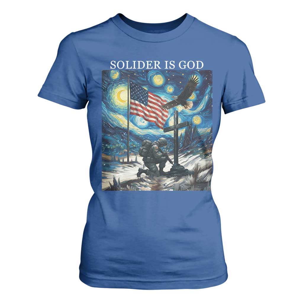Solider Army Christian T Shirt For Women Cross Starry Night Faith Patriotic Jesus TS14 Royal Blue Print Your Wear