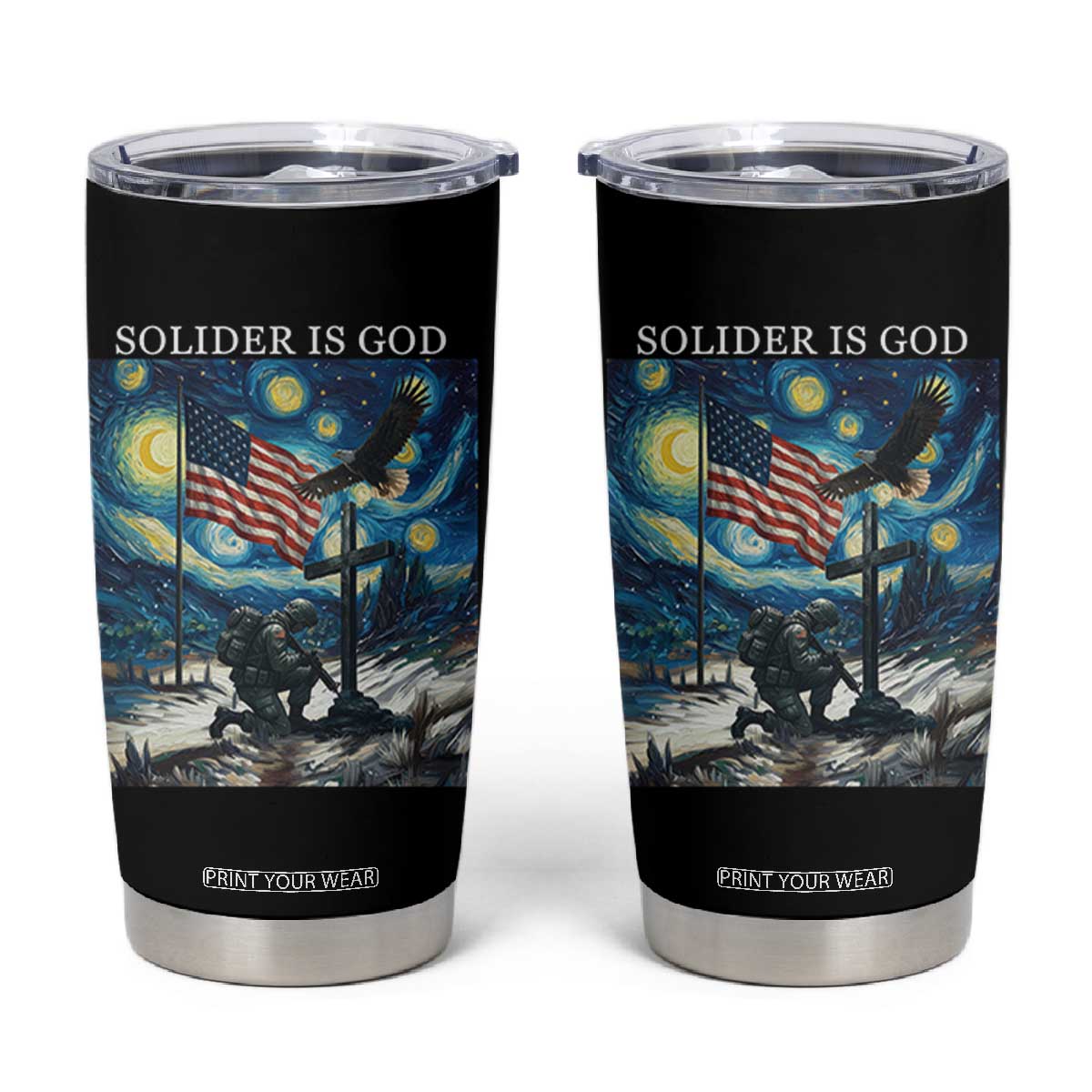 Solider Army Christian Tumbler Cup Cross Starry Night Faith Patriotic Jesus TS14 Black Print Your Wear