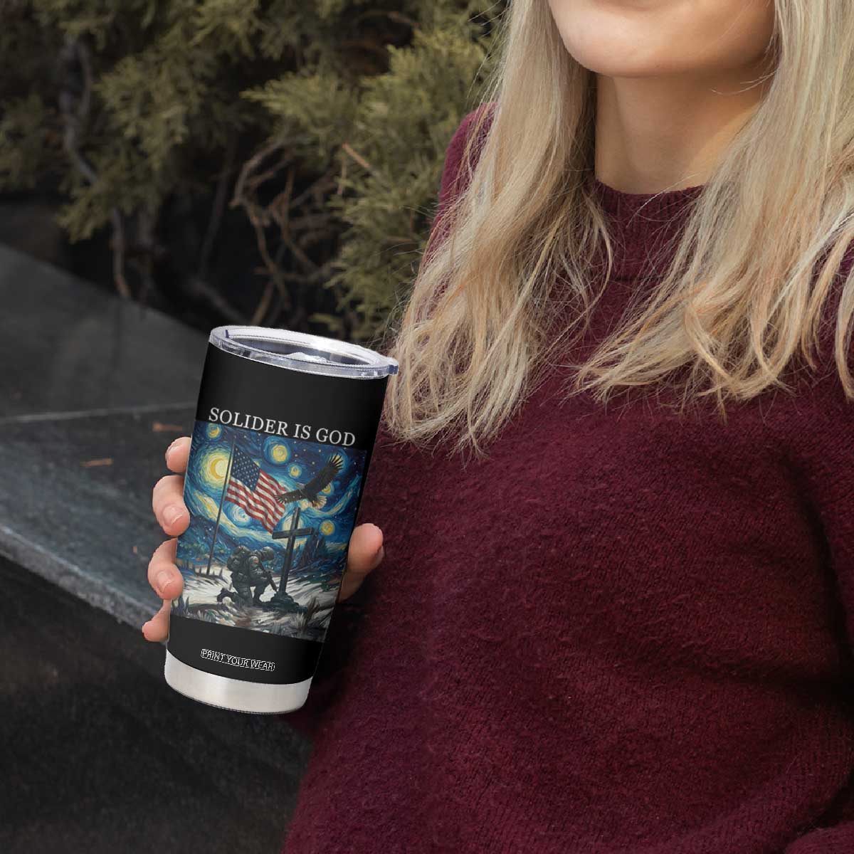 Solider Army Christian Tumbler Cup Cross Starry Night Faith Patriotic Jesus TS14 Print Your Wear