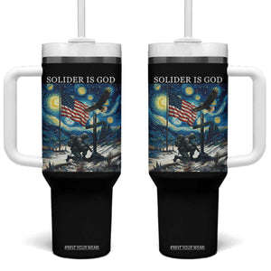 Solider Army Christian Tumbler With Handle Cross Starry Night Faith Patriotic Jesus TS14 One Size: 40 oz Black Print Your Wear