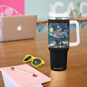 Solider Army Christian Tumbler With Handle Cross Starry Night Faith Patriotic Jesus TS14 Print Your Wear