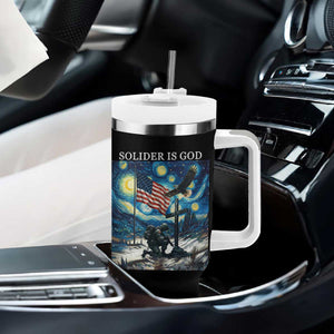 Solider Army Christian Tumbler With Handle Cross Starry Night Faith Patriotic Jesus TS14 Print Your Wear