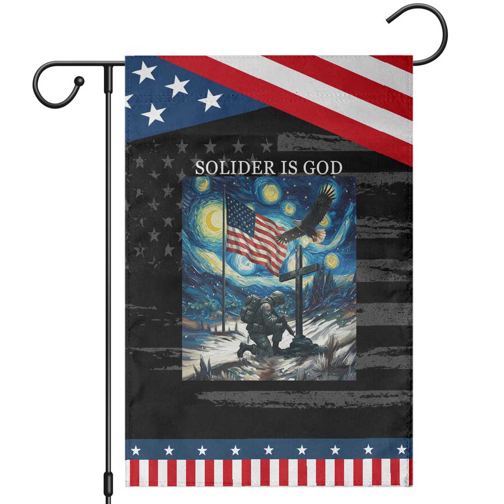Solider Army Christian Garden Flag Cross Starry Night Faith Patriotic Jesus TS14 Distressed Black Blue Print Your Wear