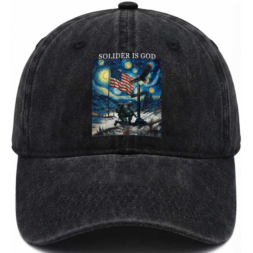 Solider Army Christian Washed Cotton Baseball Cap Cross Starry Night Faith Patriotic Jesus TS14 Washed Cap Universal Fit Black Print Your Wear