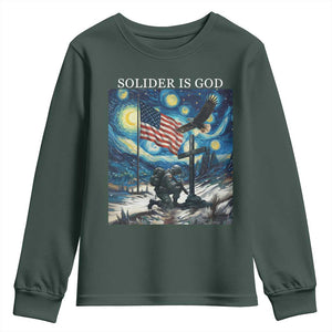 Solider Army Christian Youth Sweatshirt Cross Starry Night Faith Patriotic Jesus TS14 Dark Forest Green Print Your Wear
