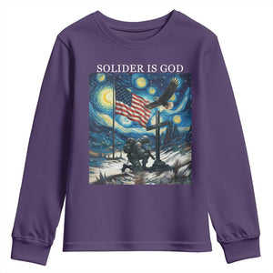 Solider Army Christian Youth Sweatshirt Cross Starry Night Faith Patriotic Jesus TS14 Purple Print Your Wear