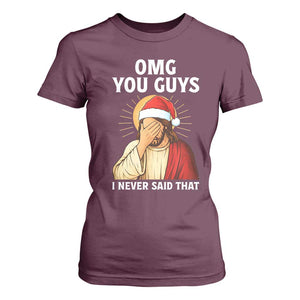 Funny Santa Christmas T Shirt For Women OMG You Guys I Never Said That TS14 Maroon Print Your Wear