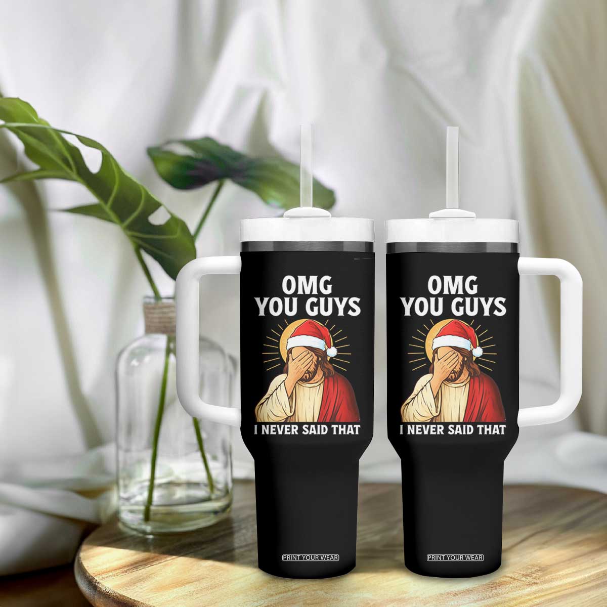 Funny Santa Christmas Tumbler With Handle OMG You Guys I Never Said That TS14 Print Your Wear