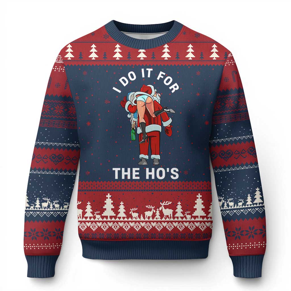 Funny Santa Xmas Ugly Christmas Sweater I Do It For The Ho Ho Ho TS14 Navy Red Print Your Wear