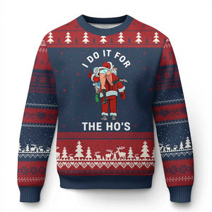 Funny Santa Xmas Ugly Christmas Sweater I Do It For The Ho Ho Ho TS14 Navy Red Print Your Wear