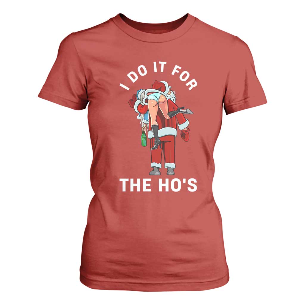 Funny Santa Christmas T Shirt For Women I Do It For The Ho Ho Ho TS14 Red Print Your Wear