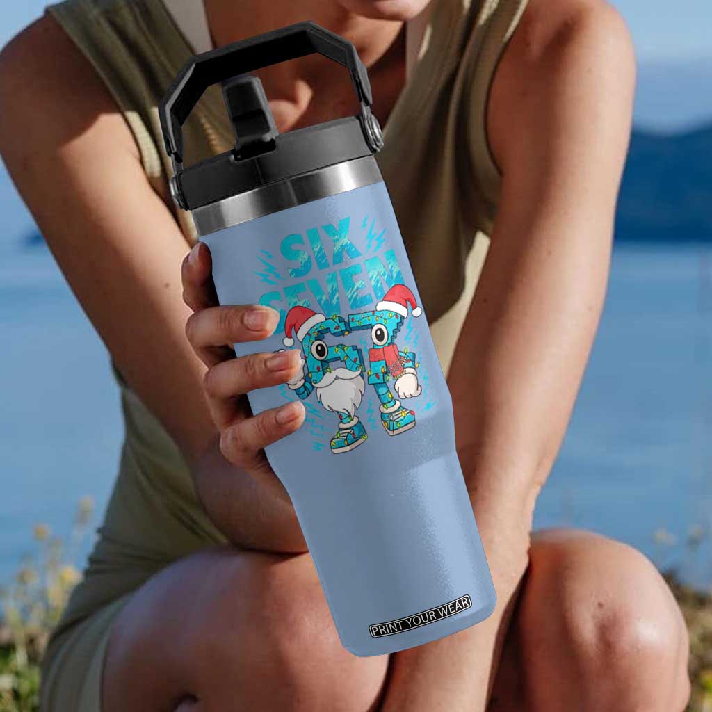 67 Six Seven Christmas Flip Straw Tumbler Funny Italian Brainrot Meme TS14 One Size: 30 oz Light Blue Print Your Wear