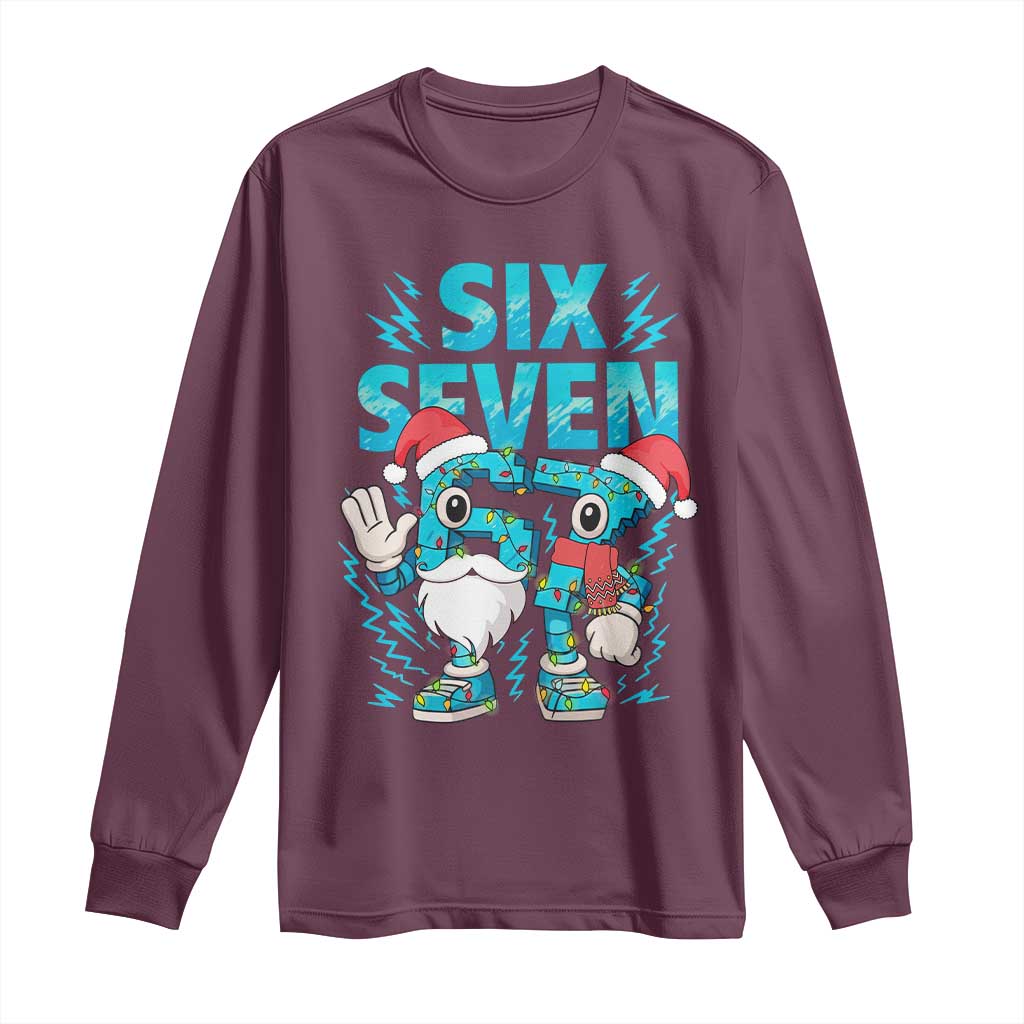 67 Six Seven Christmas Long Sleeve Shirt Funny Italian Brainrot Meme TS14 Maroon Print Your Wear
