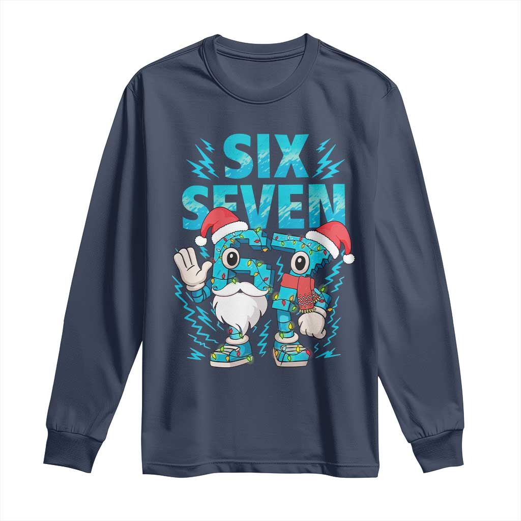 67 Six Seven Christmas Long Sleeve Shirt Funny Italian Brainrot Meme TS14 Navy Print Your Wear