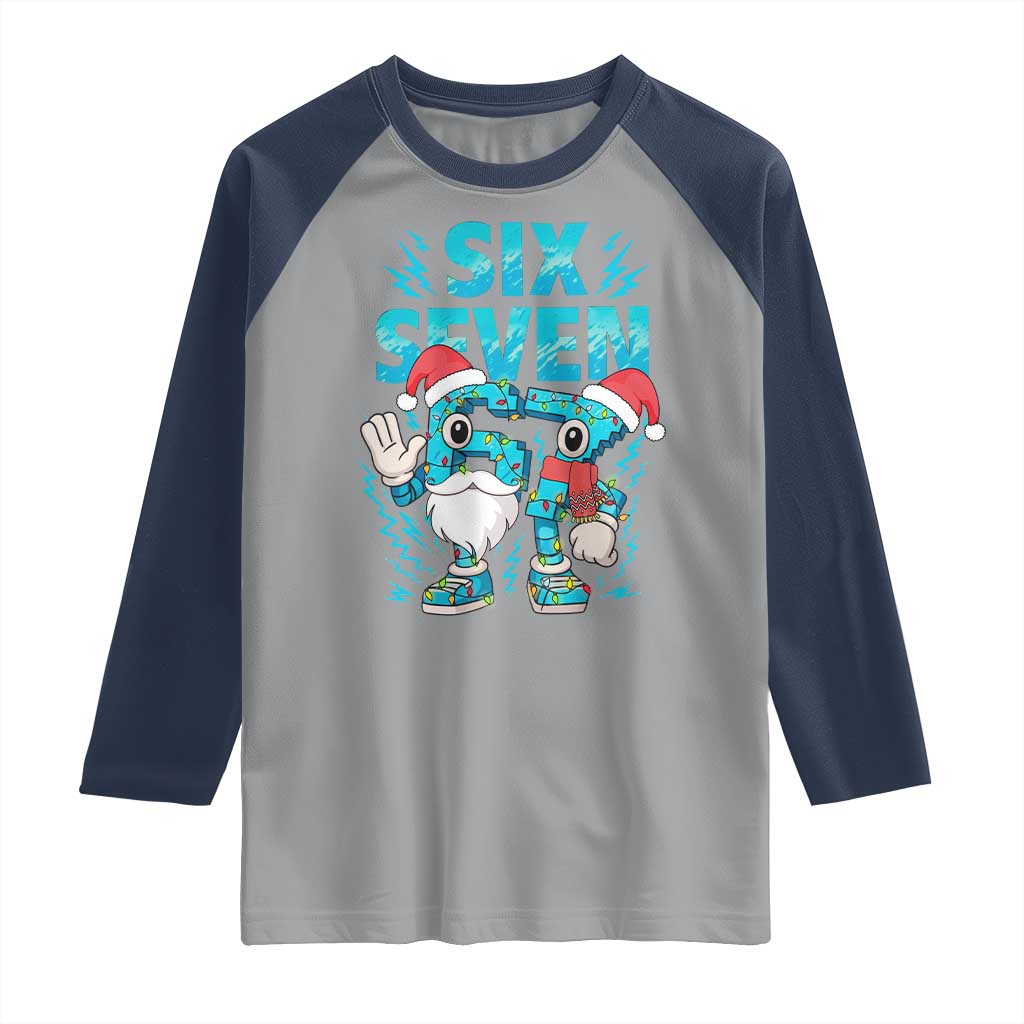 67 Six Seven Christmas Raglan Shirt Funny Italian Brainrot Meme TS14 Sport Gray Navy Print Your Wear