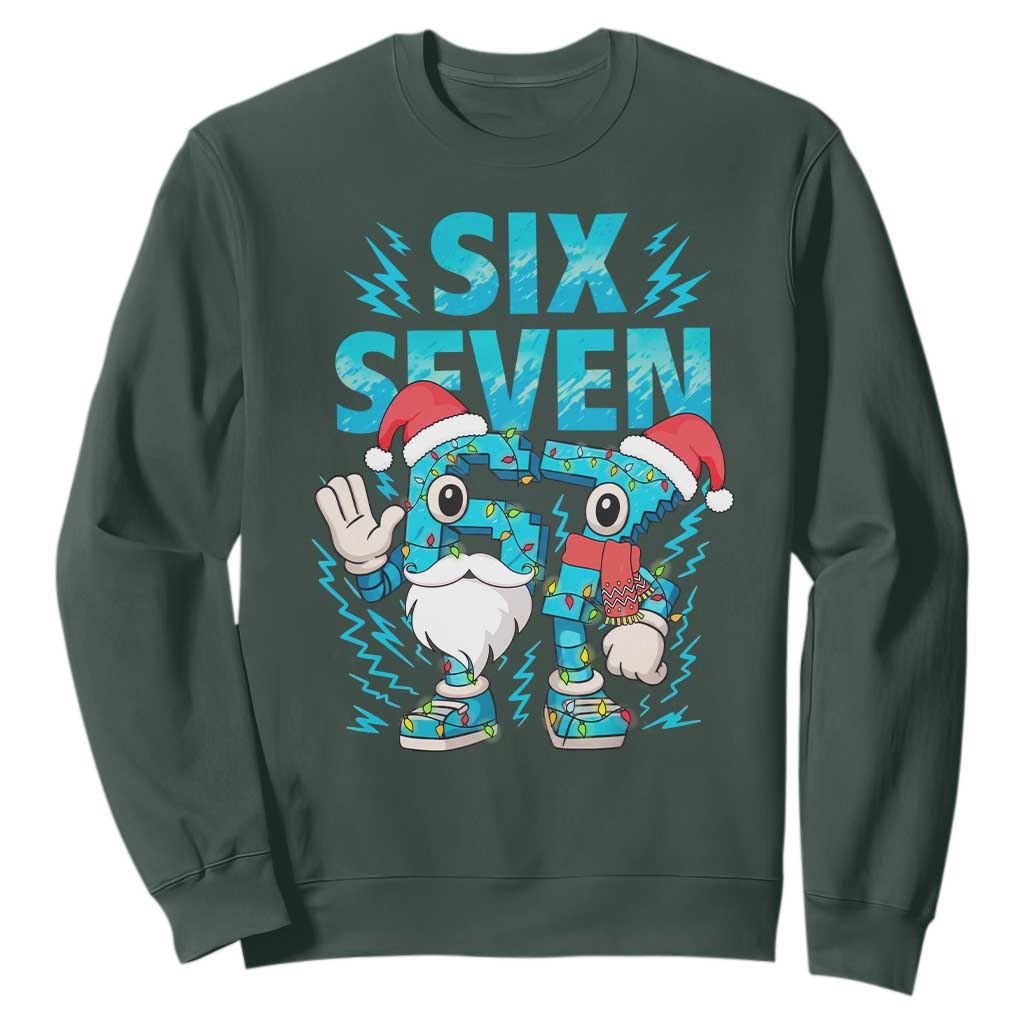 67 Six Seven Christmas Sweatshirt Funny Italian Brainrot Meme TS14 Dark Forest Green Print Your Wear
