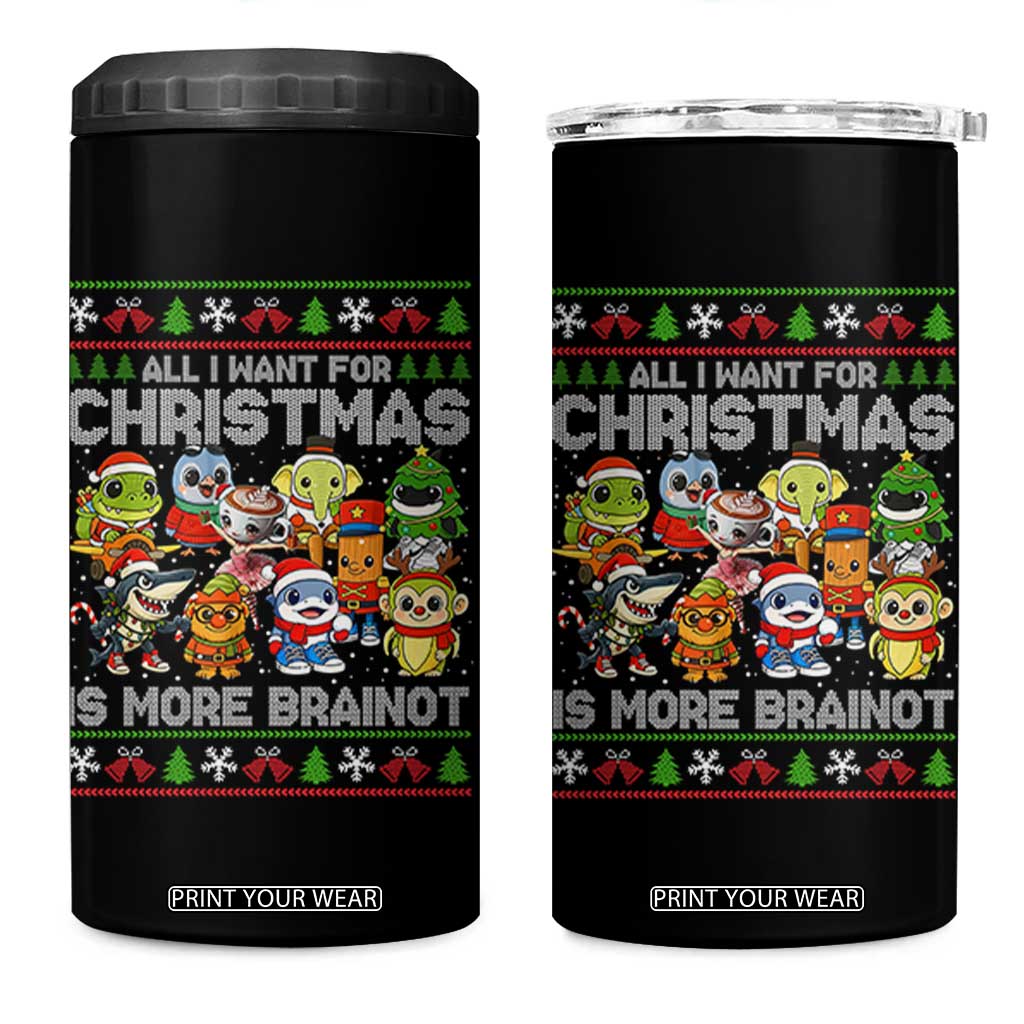 Italian Brainrot Christmas Meme 4 in 1 Can Cooler Tumbler All I Want For Xmas Is More Brainot TS14 One Size: 16 oz Black Print Your Wear