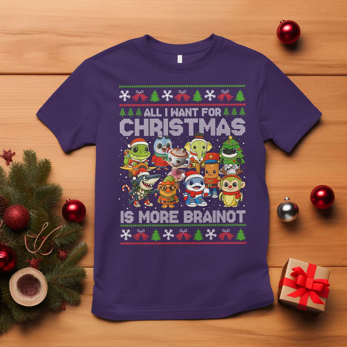 Italian Brainrot Christmas Meme T Shirt All I Want For Xmas Is More Brainot TS14 Purple Print Your Wear