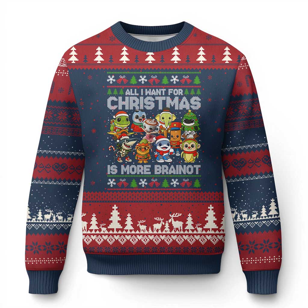 Italian Brainrot Xmas Meme Ugly Christmas Sweater All I Want For Xmas Is More Brainot TS14 Navy Red Print Your Wear