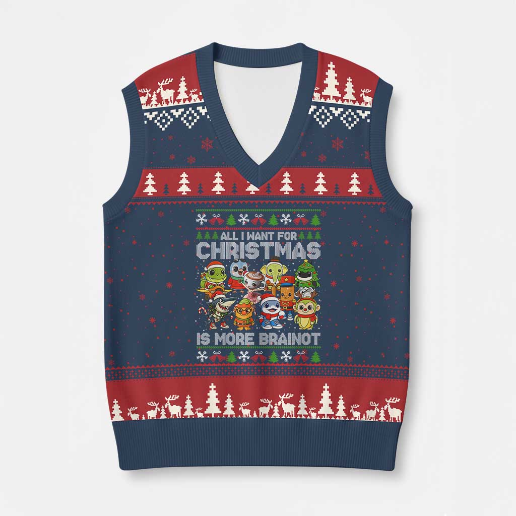 Italian Brainrot Xmas Meme V-Neck Knit Sweater Vest All I Want For Xmas Is More Brainot TS14 Navy Red Print Your Wear