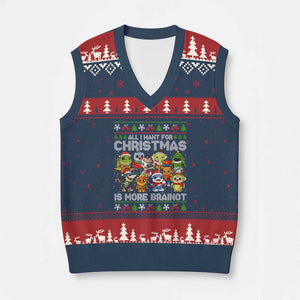 Italian Brainrot Xmas Meme V-Neck Knit Sweater Vest All I Want For Xmas Is More Brainot TS14 Navy Red Print Your Wear