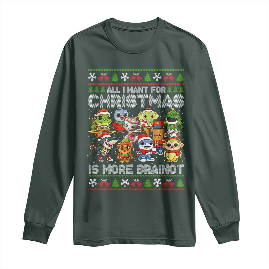 Italian Brainrot Christmas Meme Long Sleeve Shirt All I Want For Xmas Is More Brainot TS14 Dark Forest Green Print Your Wear