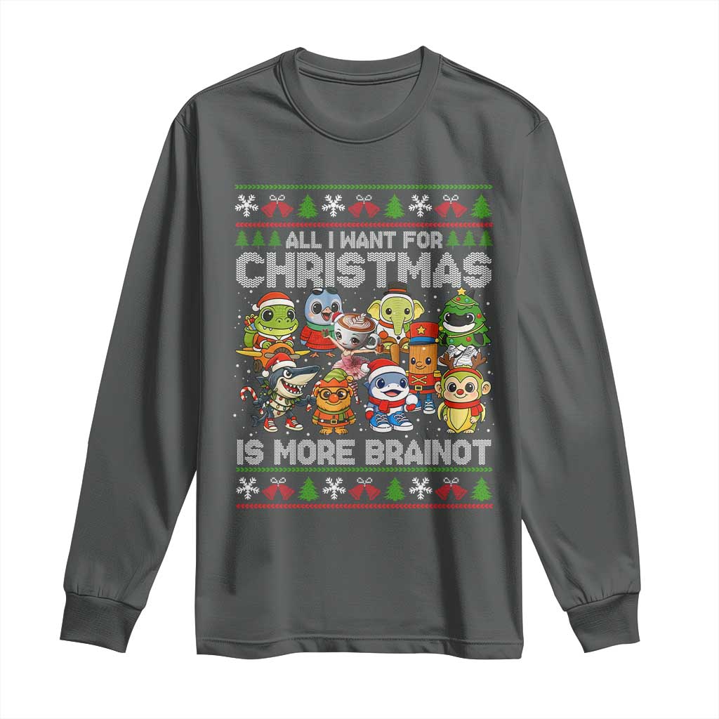 Italian Brainrot Christmas Meme Long Sleeve Shirt All I Want For Xmas Is More Brainot TS14 Dark Heather Print Your Wear