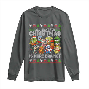 Italian Brainrot Christmas Meme Long Sleeve Shirt All I Want For Xmas Is More Brainot TS14 Dark Heather Print Your Wear