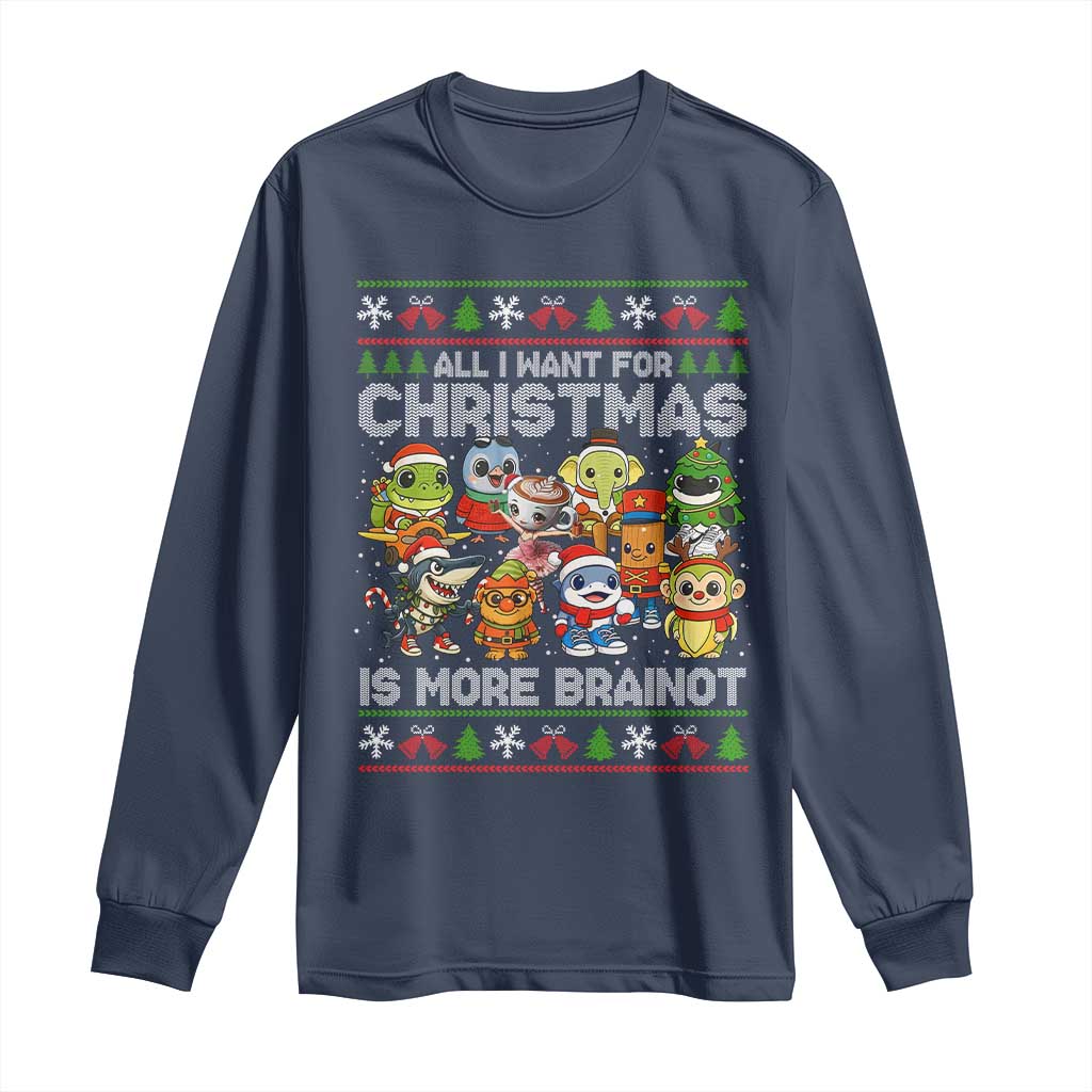 Italian Brainrot Christmas Meme Long Sleeve Shirt All I Want For Xmas Is More Brainot TS14 Navy Print Your Wear