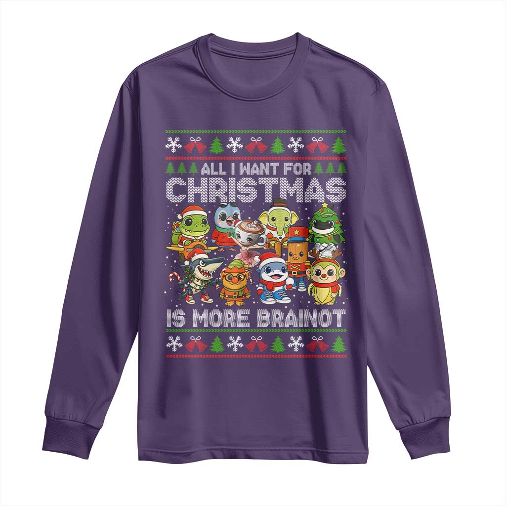 Italian Brainrot Christmas Meme Long Sleeve Shirt All I Want For Xmas Is More Brainot TS14 Purple Print Your Wear