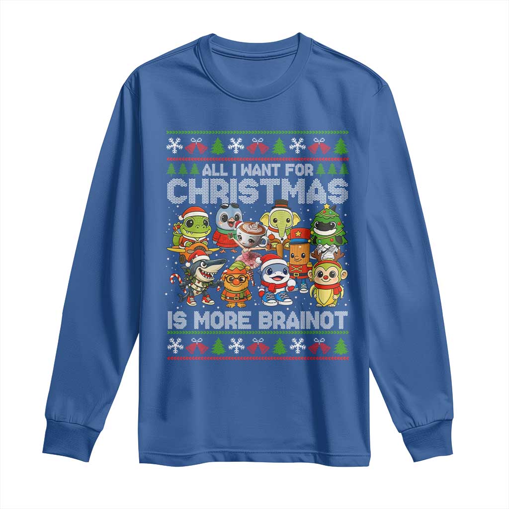 Italian Brainrot Christmas Meme Long Sleeve Shirt All I Want For Xmas Is More Brainot TS14 Royal Blue Print Your Wear