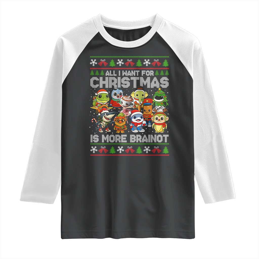 Italian Brainrot Christmas Meme Raglan Shirt All I Want For Xmas Is More Brainot TS14 Black White Print Your Wear