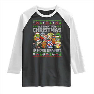 Italian Brainrot Christmas Meme Raglan Shirt All I Want For Xmas Is More Brainot TS14 Black White Print Your Wear