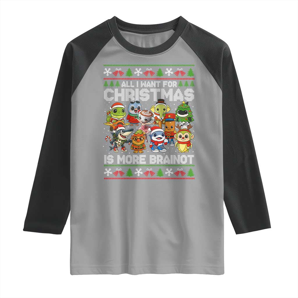 Italian Brainrot Christmas Meme Raglan Shirt All I Want For Xmas Is More Brainot TS14 Sport Gray Black Print Your Wear