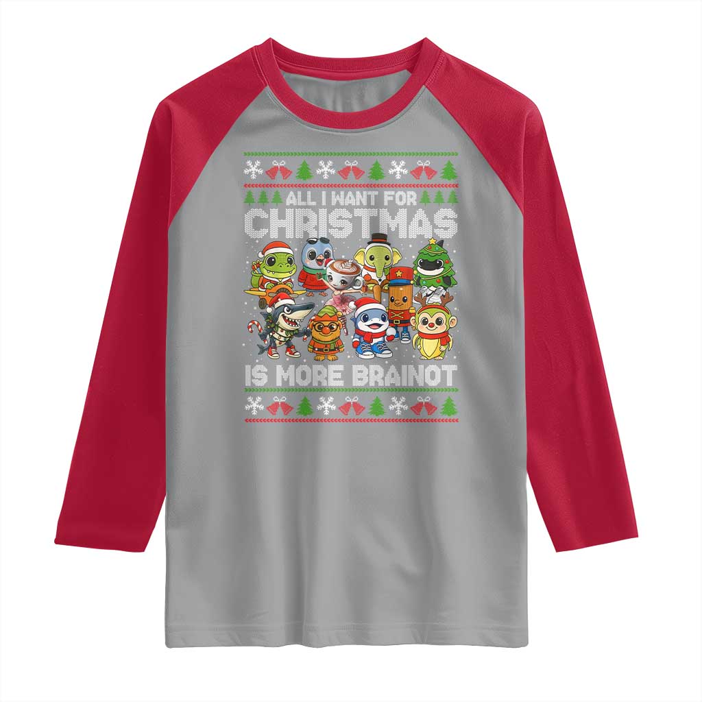 Italian Brainrot Christmas Meme Raglan Shirt All I Want For Xmas Is More Brainot TS14 Sport Gray Red Print Your Wear