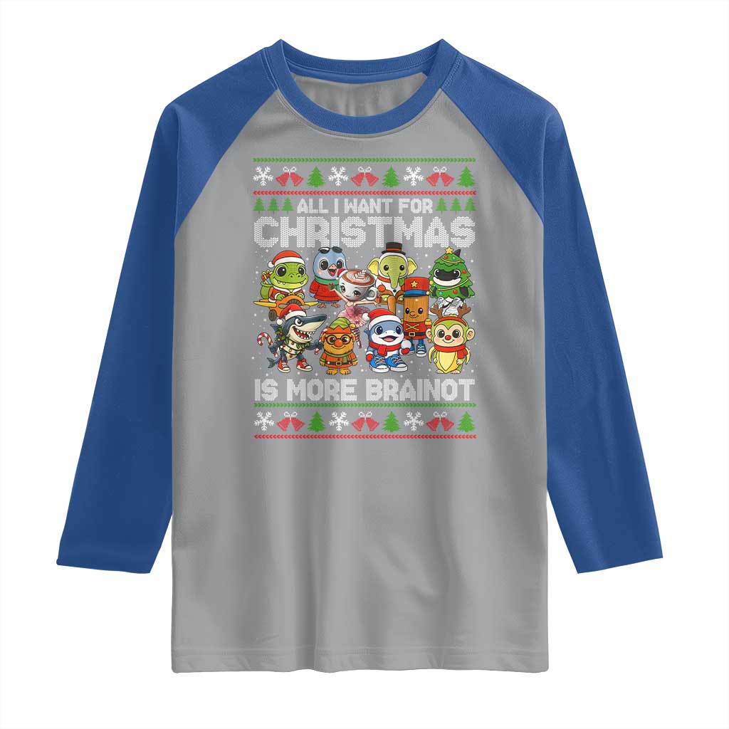 Italian Brainrot Christmas Meme Raglan Shirt All I Want For Xmas Is More Brainot TS14 Sport Gray Royal Print Your Wear