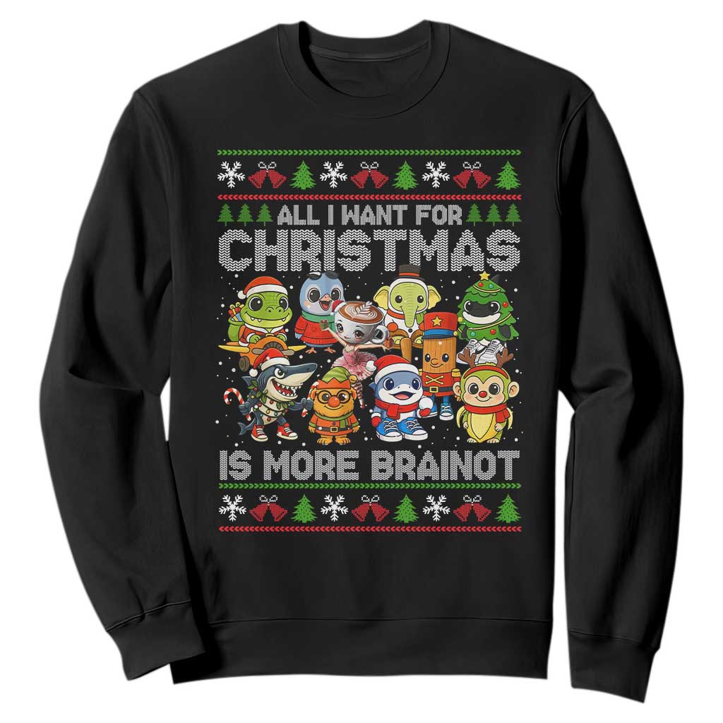 Italian Brainrot Christmas Meme Sweatshirt All I Want For Xmas Is More Brainot TS14 Black Print Your Wear