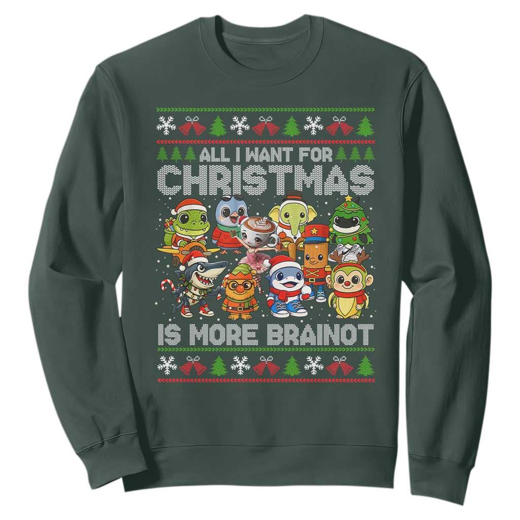 Italian Brainrot Christmas Meme Sweatshirt All I Want For Xmas Is More Brainot TS14 Dark Forest Green Print Your Wear