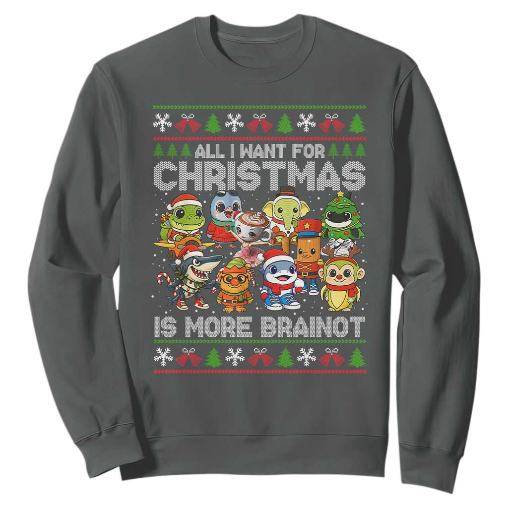 Italian Brainrot Christmas Meme Sweatshirt All I Want For Xmas Is More Brainot TS14 Dark Heather Print Your Wear