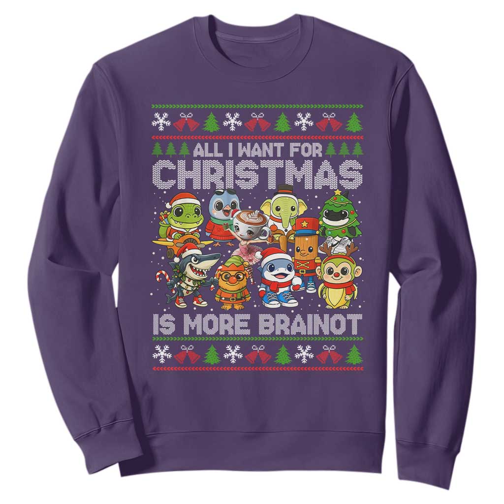 Italian Brainrot Christmas Meme Sweatshirt All I Want For Xmas Is More Brainot TS14 Purple Print Your Wear