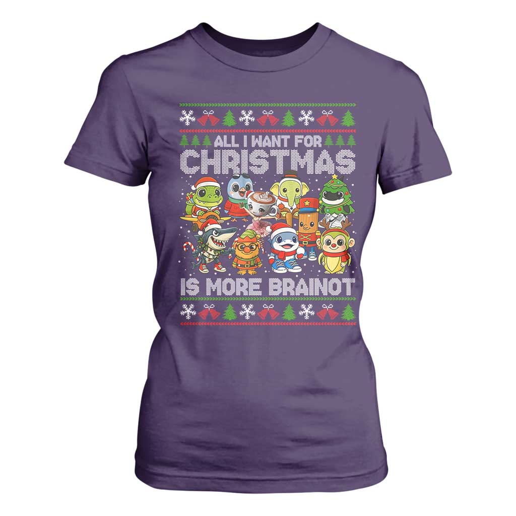 Italian Brainrot Christmas Meme T Shirt For Women All I Want For Xmas Is More Brainot TS14 Purple Print Your Wear