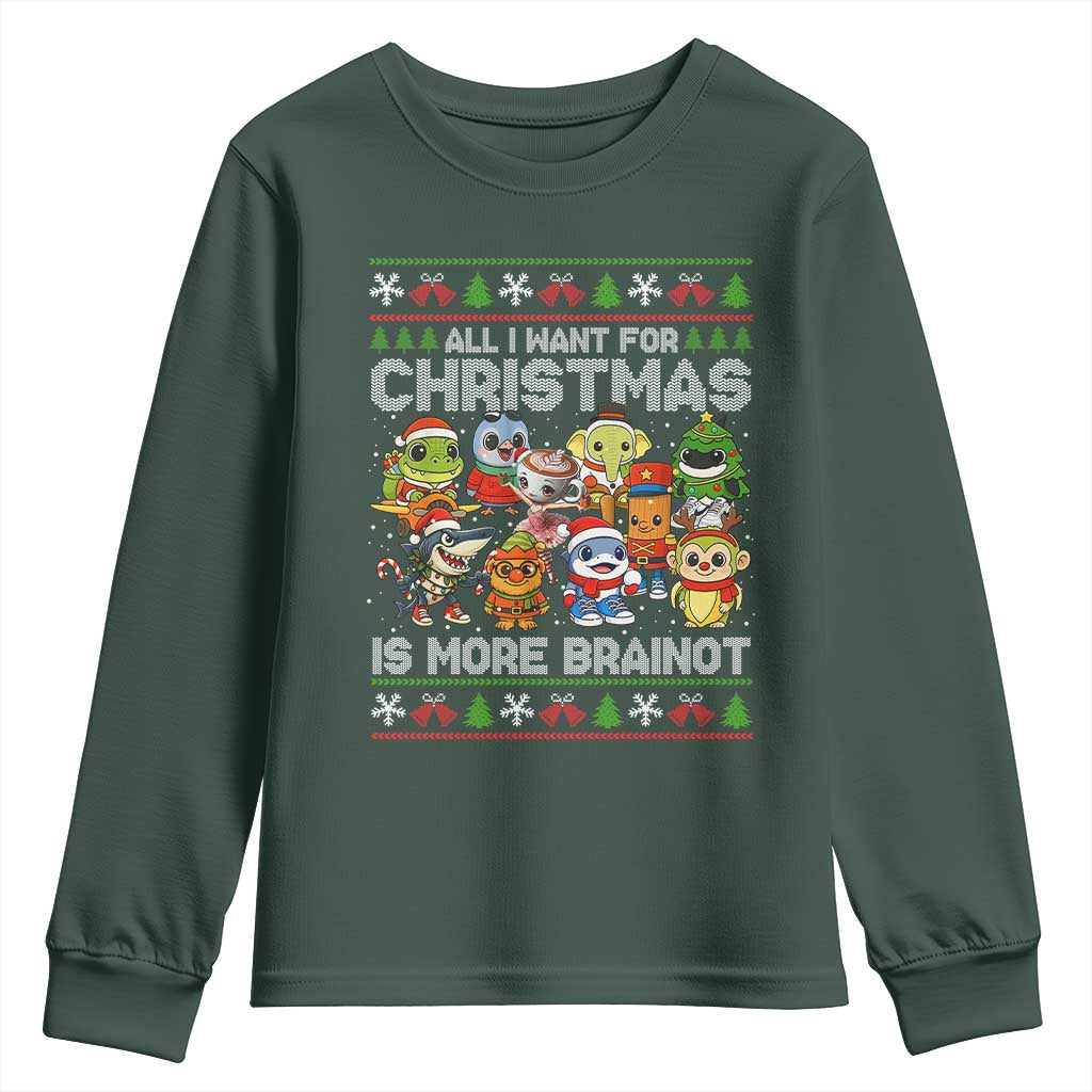 Italian Brainrot Christmas Meme Youth Sweatshirt All I Want For Xmas Is More Brainot TS14 Dark Forest Green Print Your Wear