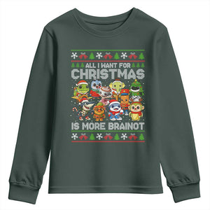 Italian Brainrot Christmas Meme Youth Sweatshirt All I Want For Xmas Is More Brainot TS14 Dark Forest Green Print Your Wear