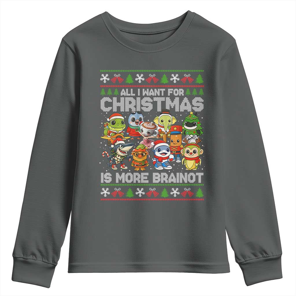 Italian Brainrot Christmas Meme Youth Sweatshirt All I Want For Xmas Is More Brainot TS14 Dark Heather Print Your Wear