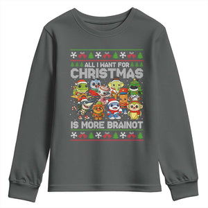 Italian Brainrot Christmas Meme Youth Sweatshirt All I Want For Xmas Is More Brainot TS14 Dark Heather Print Your Wear