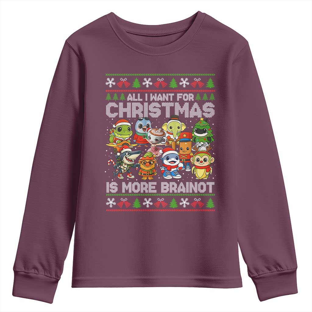 Italian Brainrot Christmas Meme Youth Sweatshirt All I Want For Xmas Is More Brainot TS14 Maroon Print Your Wear