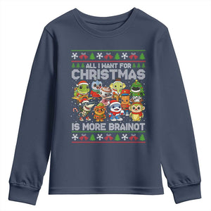 Italian Brainrot Christmas Meme Youth Sweatshirt All I Want For Xmas Is More Brainot TS14 Navy Print Your Wear