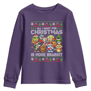 Italian Brainrot Christmas Meme Youth Sweatshirt All I Want For Xmas Is More Brainot TS14 Purple Print Your Wear