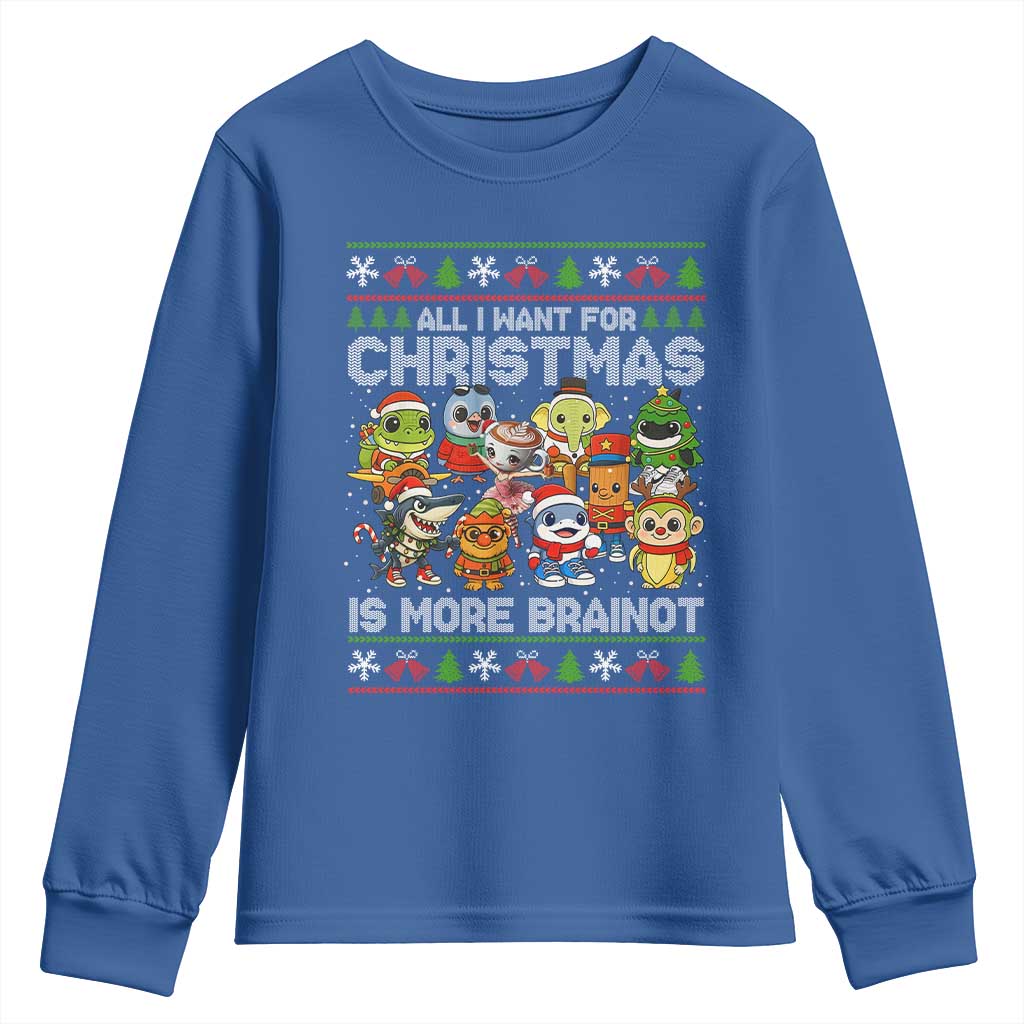 Italian Brainrot Christmas Meme Youth Sweatshirt All I Want For Xmas Is More Brainot TS14 Royal Blue Print Your Wear