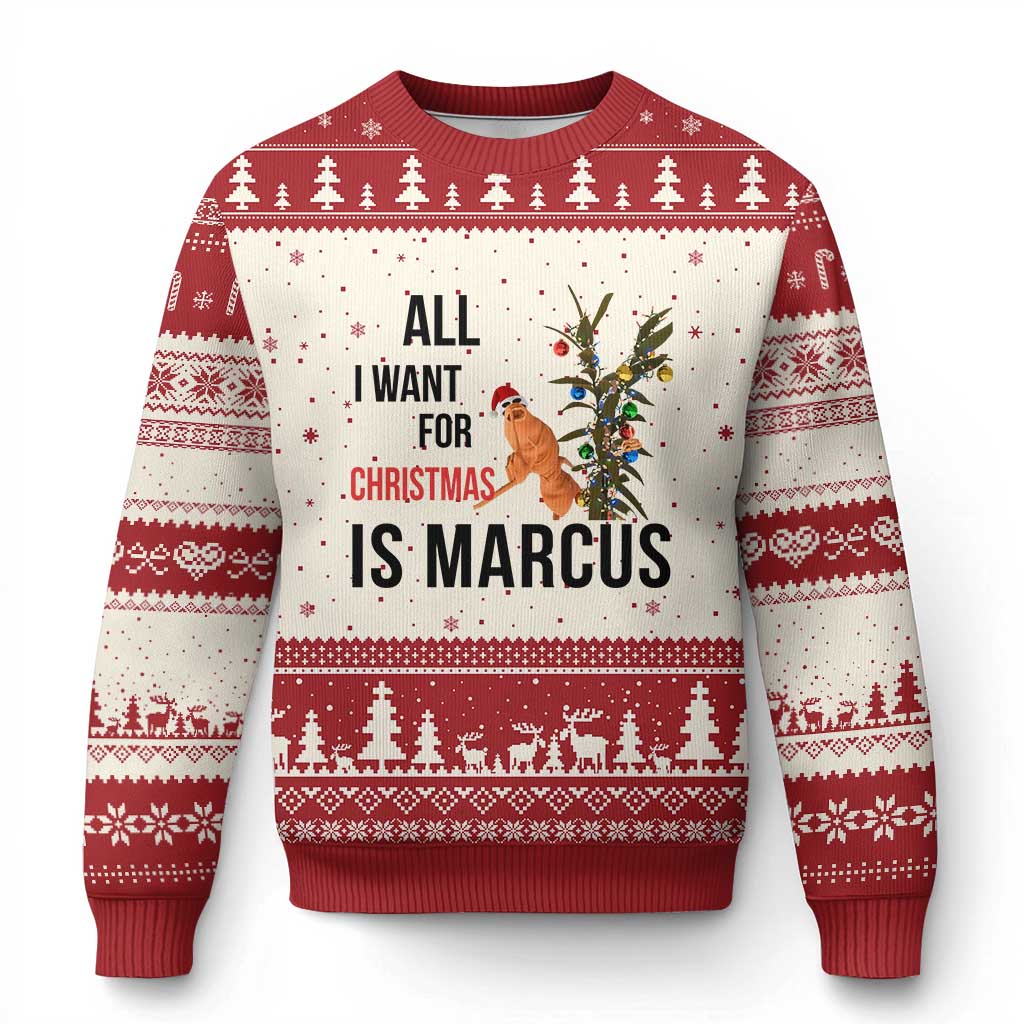 Marcus The Worm Robert Meme Ugly Christmas Sweater All I Want For Xmas Is Marcus TS14 Beige Red Print Your Wear